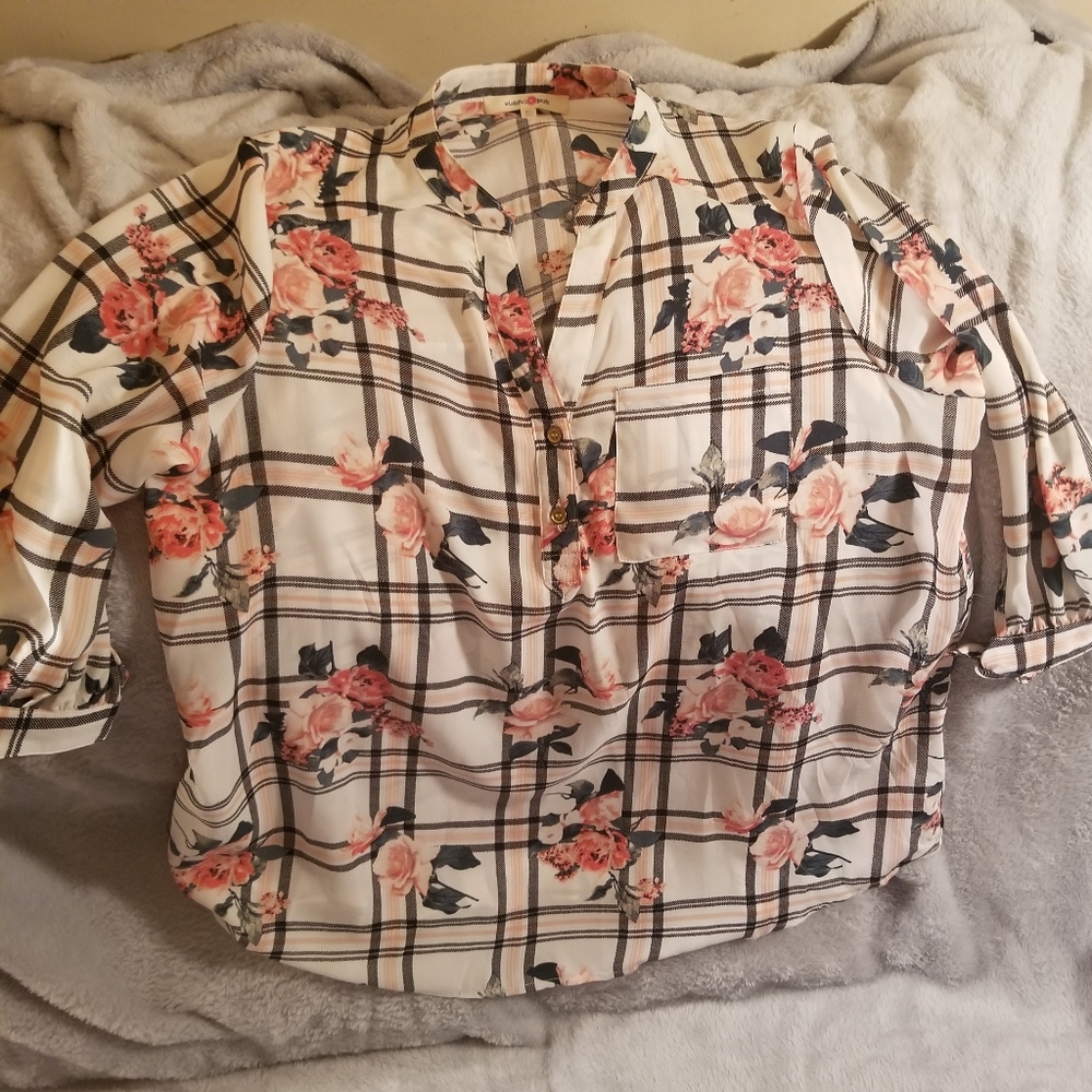 Cato Wishful Park blouse, Ivory and Coral color Womens XL